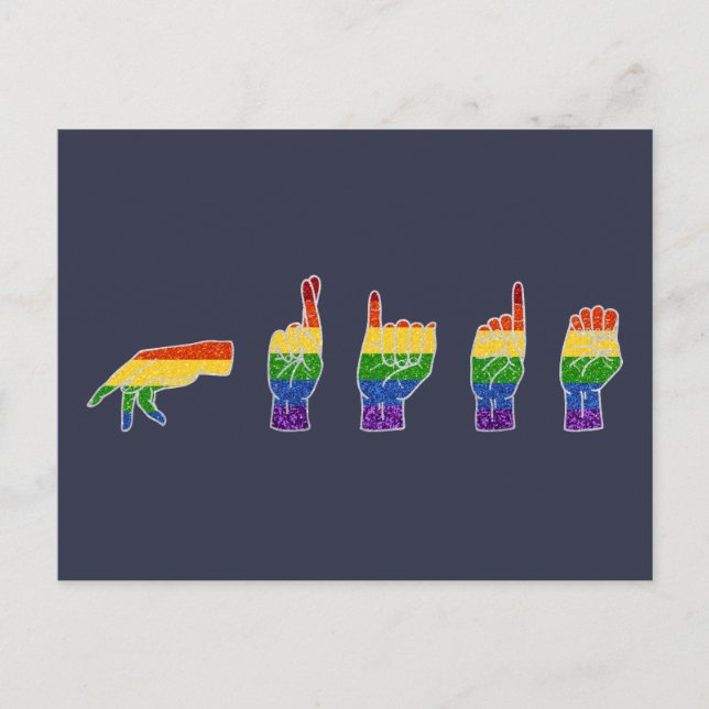 Carte Postale LGBT Parties scintillant Rainbow ASL Pride (Devant)