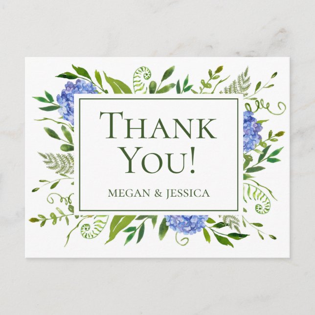 Carte Postale LGBTQ Blue Hydrangeas Floral Folal Sentiment (Devant)