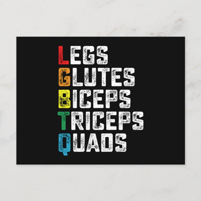 Carte Postale LGBTQ Legs Glutes Biceps Triceps Quads Gym amusant (Devant)
