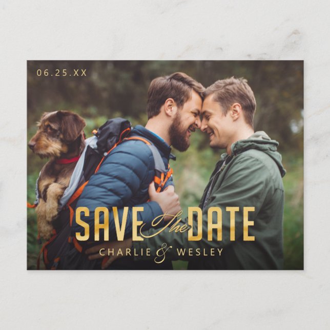 Carte Postale LGBTQ Simple Traditionnel Enregistrer la Date avec (Devant)