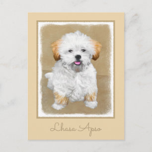Carte Postale Lhasa Apso Puppy Peinture - Cute Original Chien Ar