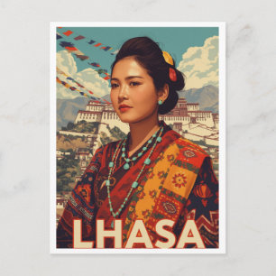 Carte Postale Lhasa Tibet Femme Vintage Potala
