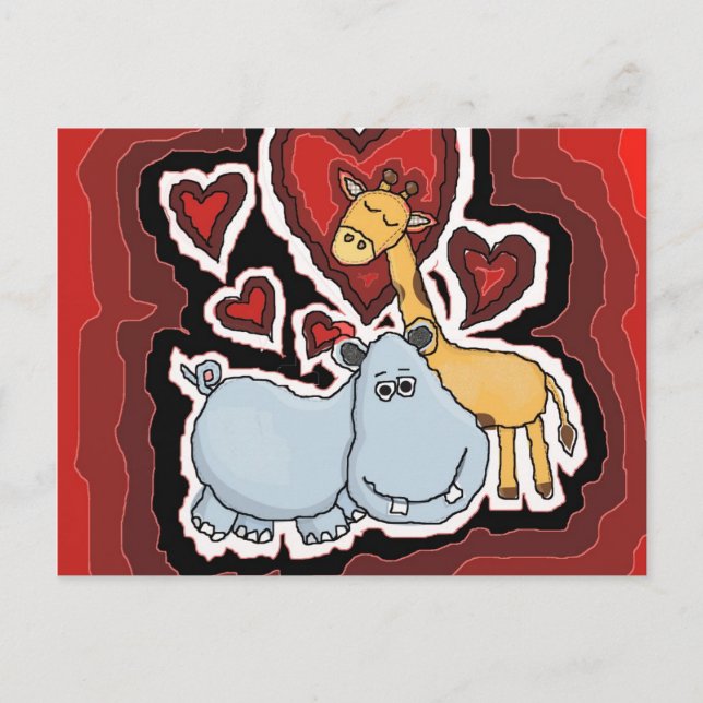 Carte Postale l'Hippo, la Giraffe et le Coeur. (Devant)