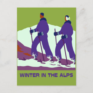 Carte Postale L'hiver dans les Alpes pop art rétro