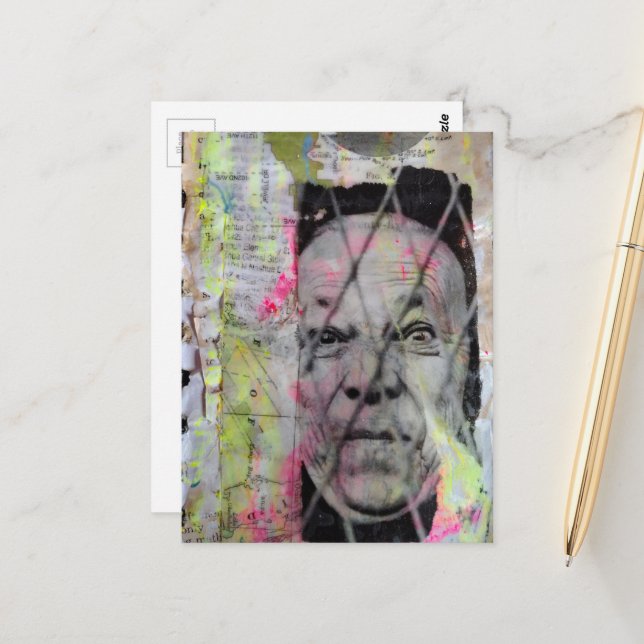 Carte Postale l'homme en cage junk journal Collage en techniques (Devant/Arrière en situation)