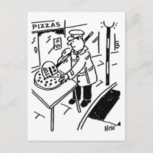 Carte Postale L'homme sucette découpe une pizza