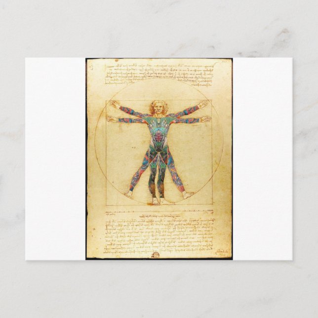 Carte Postale L'homme vitruvien de Da Vinci avec tatouages (Devant)