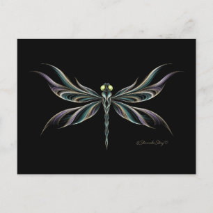 Carte Postale Libellule aux ailes lumineuses sur fond noir