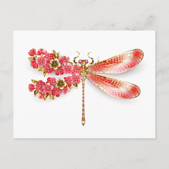 Carte Postale libellule de fleurs avec sakura de bijoux (Devant)