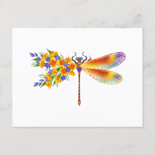 Carte Postale libellule de fleurs jaunes
