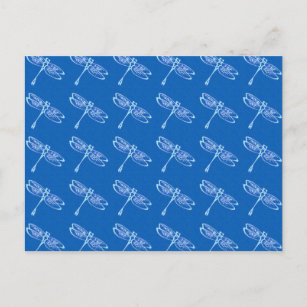 Carte Postale libellules, bleu pâle sur bleu denim