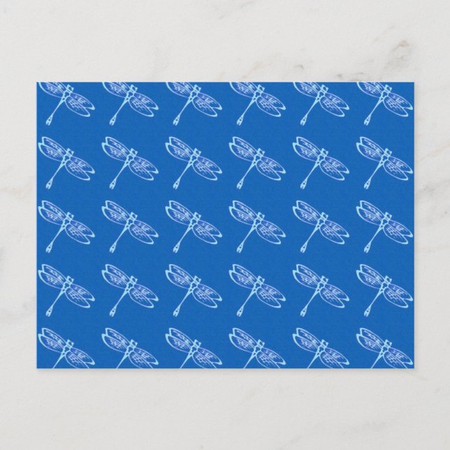 Carte Postale Libellules, bleu pâle sur bleu denim (Devant)