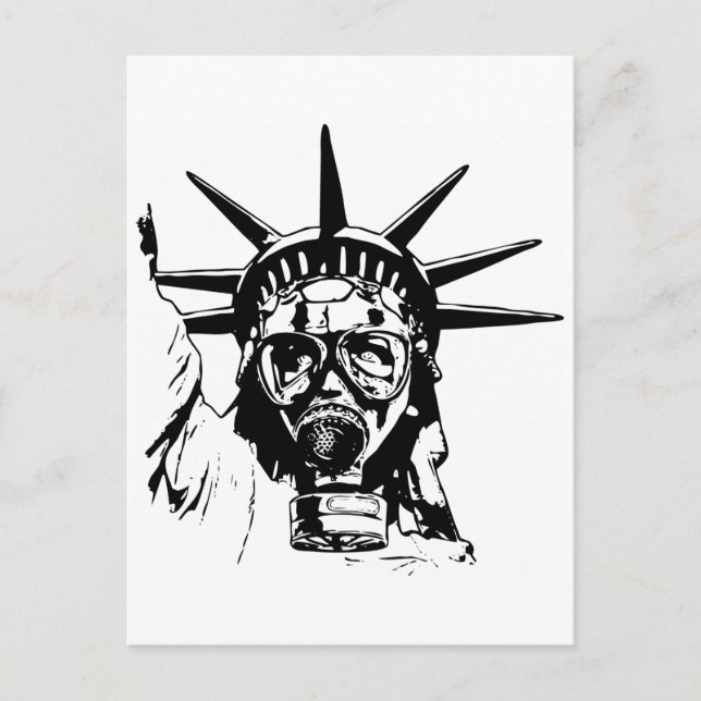Carte Postale LIBERTÉ avec masque à gaz (Devant)