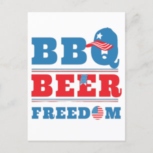 CARTE POSTALE LIBERTÉ BBQ BIÈRE - 4 JUILLET ÉTATS-UNIS