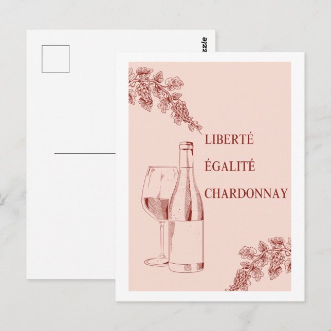Carte Postale Liberté Égalité Chardonnay Drôle Illustration de v (Devant / Derrière)