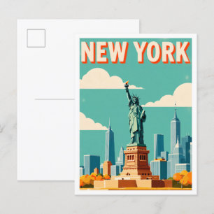 Carte Postale Liberty New York USA Illustration Vintage Voyage