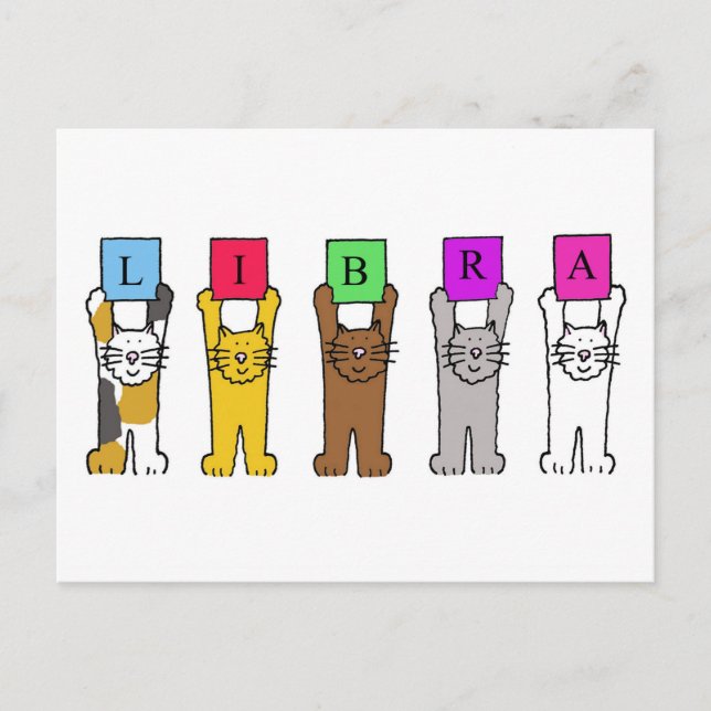 Carte Postale Libra Birthday Cute Cartoon Cats (Devant)