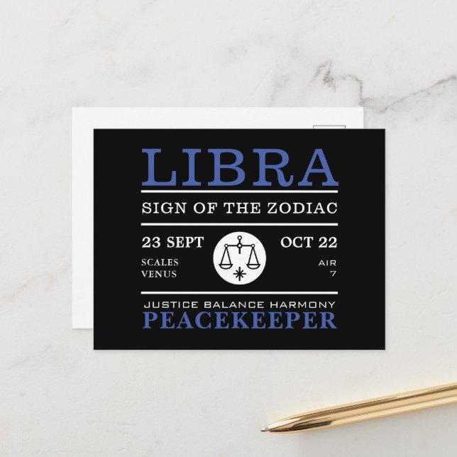 Carte Postale Libra Sign of the Zodiac, astrologie (Devant/Arrière en situation)