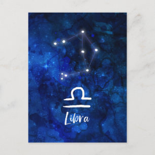 Carte Postale Libra Zodiac Constellation Bleu Galaxie Céleste