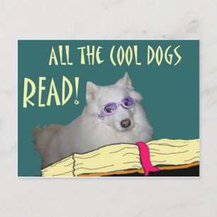 Carte Postale Library - Samoyed - Cool Dogs Read Literacy