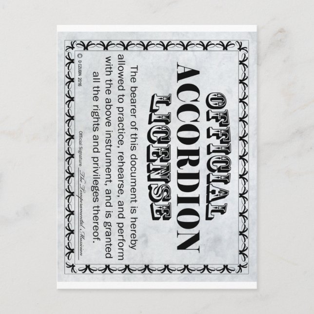 Carte Postale Licence Accordéon (Devant)