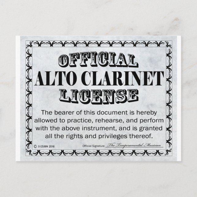 Carte Postale Licence Alto Clarinet (Devant)
