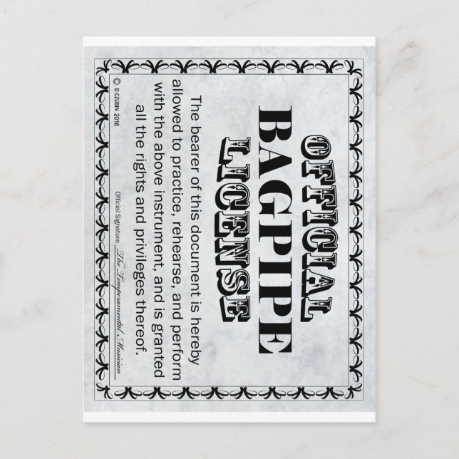 Carte Postale Licence Bagpipe (Devant)
