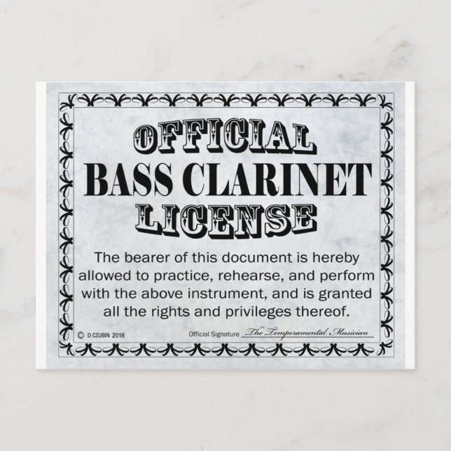 Carte Postale Licence Bass Clarinet (Devant)