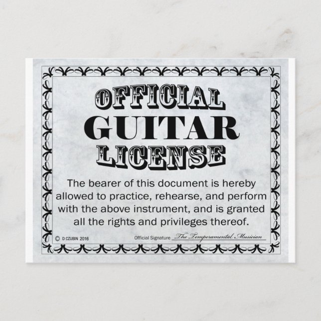 Carte Postale Licence de guitare (Devant)