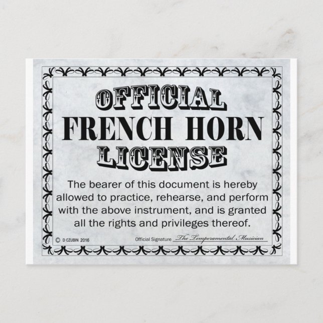 Carte Postale Licence de la Corne française (Devant)
