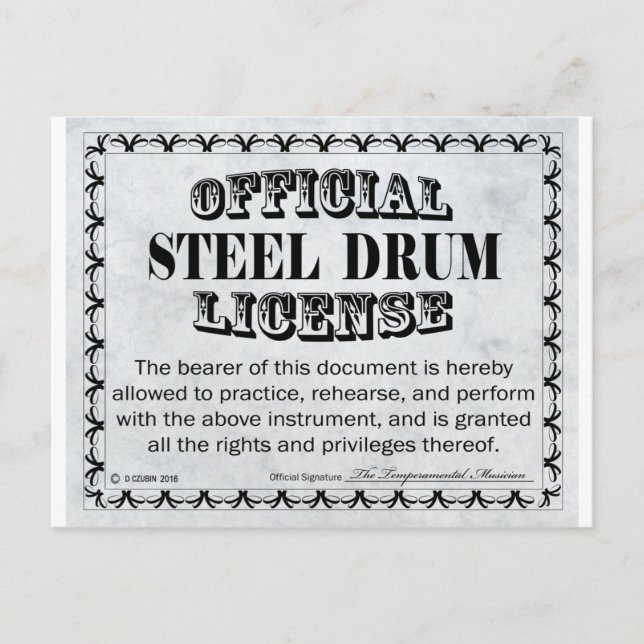Carte Postale Licence de tambour en acier (Devant)