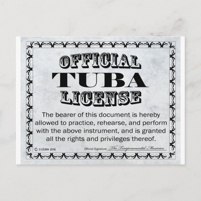 Carte Postale Licence Tuba (Devant)