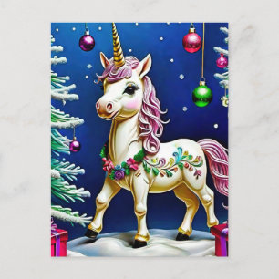 Carte Postale licorne à noël