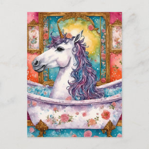 Carte Postale Licorne adorable dans le bain