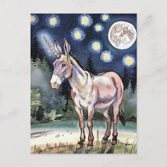 Carte Postale Licorne Âne Mignon (Devant)