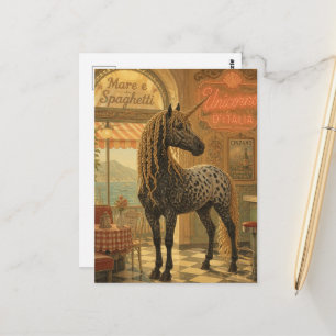 Carte Postale Licorne Appaloosa dans un diner avec une crinière 