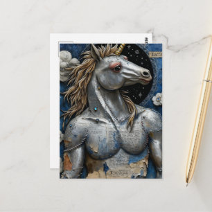Carte Postale Licorne Argentée Avec Muscles Collage