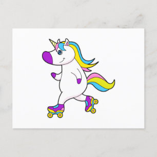 Carte Postale Licorne au patinage en ligne avec des patins à rou