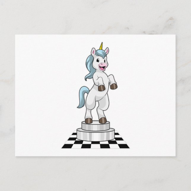 Carte Postale Licorne aux échecs comme cavalier (Devant)