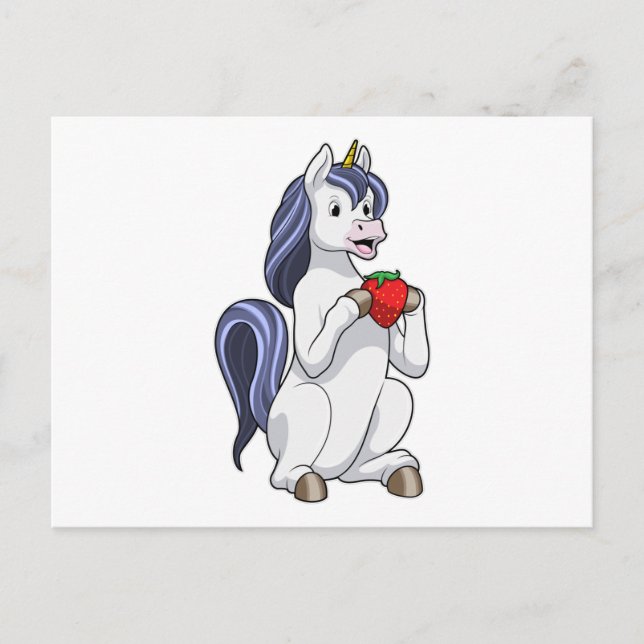 Carte Postale Licorne avec fruit de fraise (Devant)
