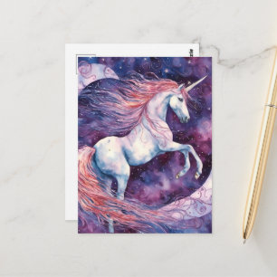 Carte Postale Licorne avec une fantaisie de crinière rose