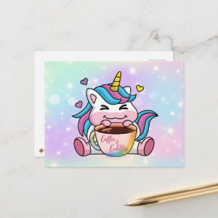 Carte Postale Licorne Café et Câlins