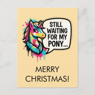 Carte Postale Licorne Colorée en Attente de Mon Poney