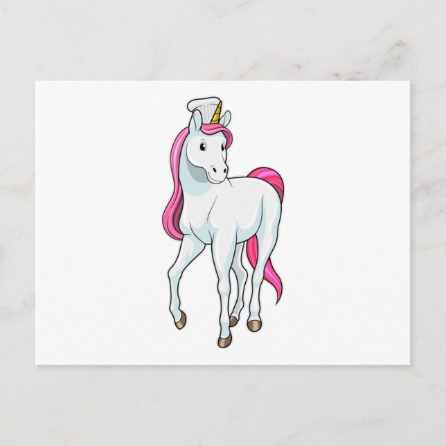 Carte Postale Licorne comme cuisinier avec un chapeau de chef (Devant)