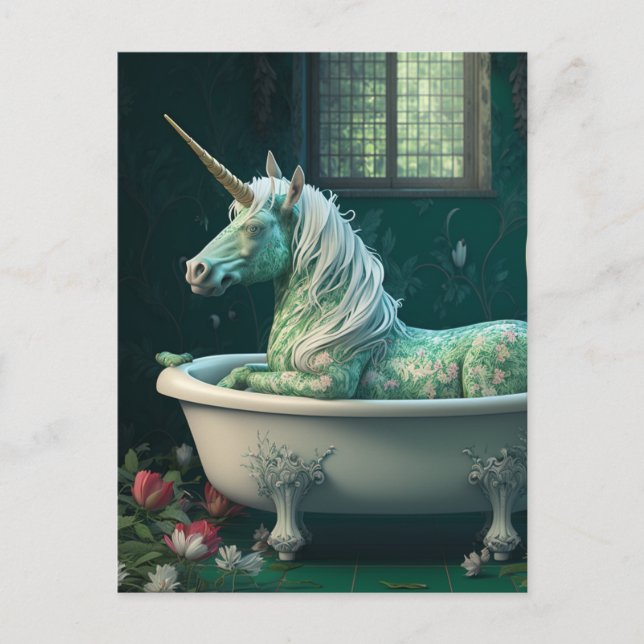 Carte Postale Licorne dans une baignoire (Devant)