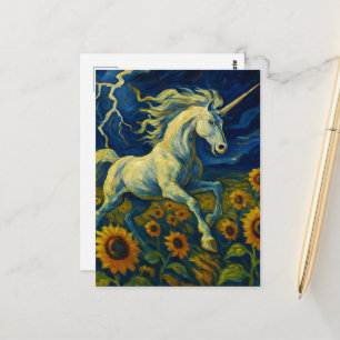 Carte Postale Licorne dans une tempête dans les tournesols