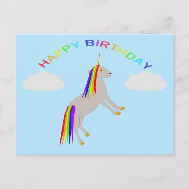 Carte Postale Licorne de fête d'anniversaire Fantastique Arc-en- (Devant)