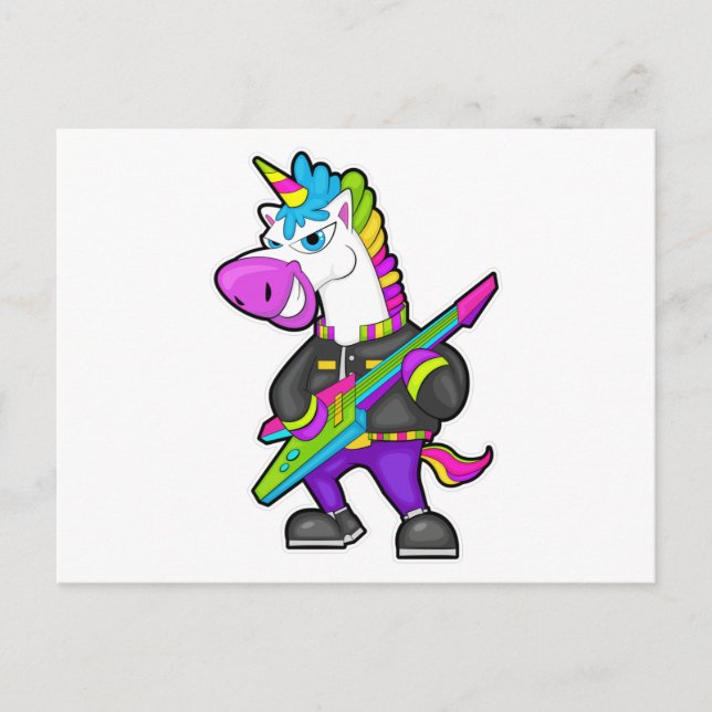 Carte Postale Licorne en musicien avec guitare (Devant)