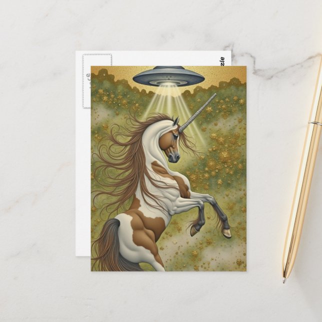 Carte Postale Licorne et OVNI (Devant/Arrière en situation)
