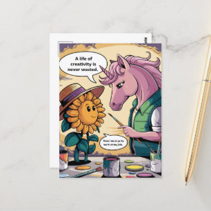 Carte Postale Licorne et tournesol Une vie de créativité Dessin 